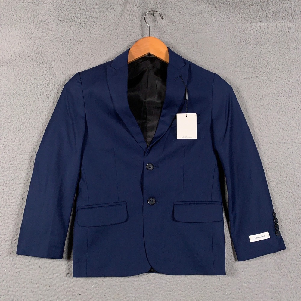 Calvin Klein Suit Jacket Boys Kids Size 10 Bright Blue Blazer Formal Bi-Stretch
